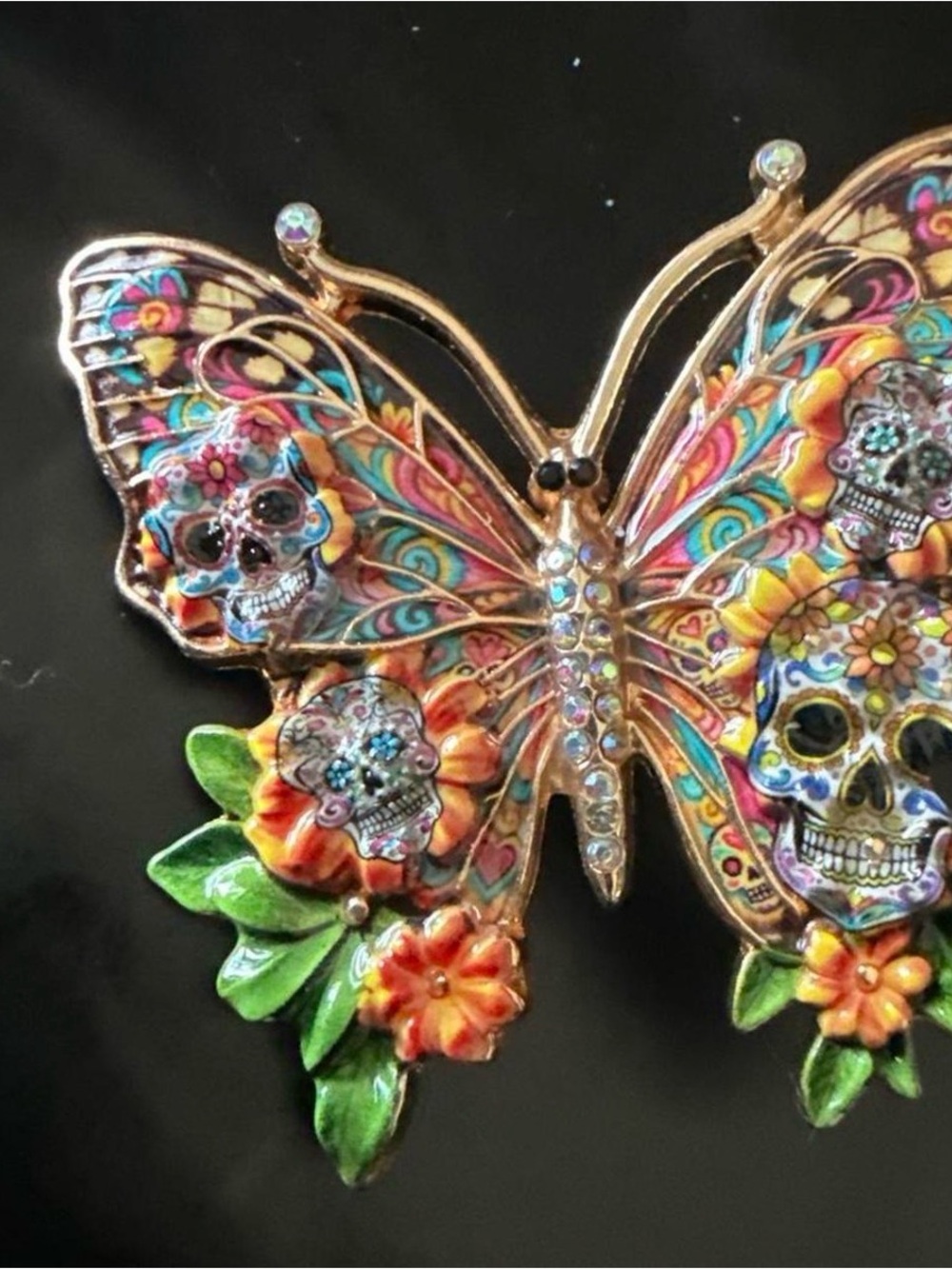 Colorful Butterfly Skull brooch